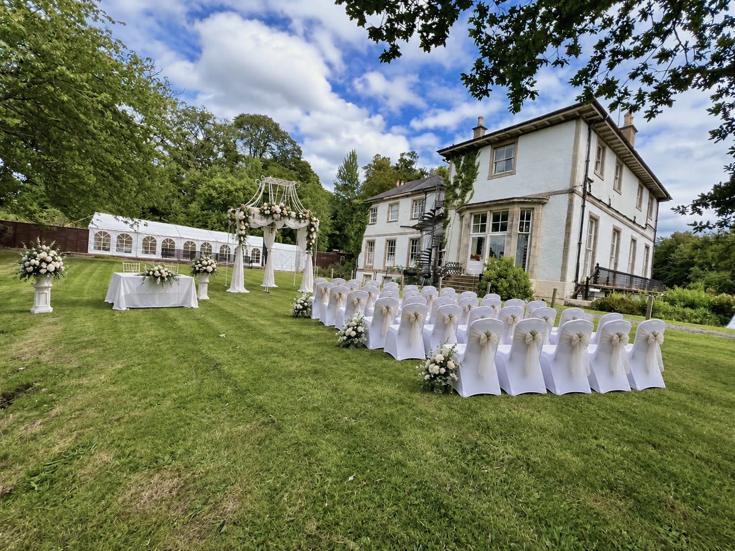 Rear of Kirkhill Mansion Wedding Setup